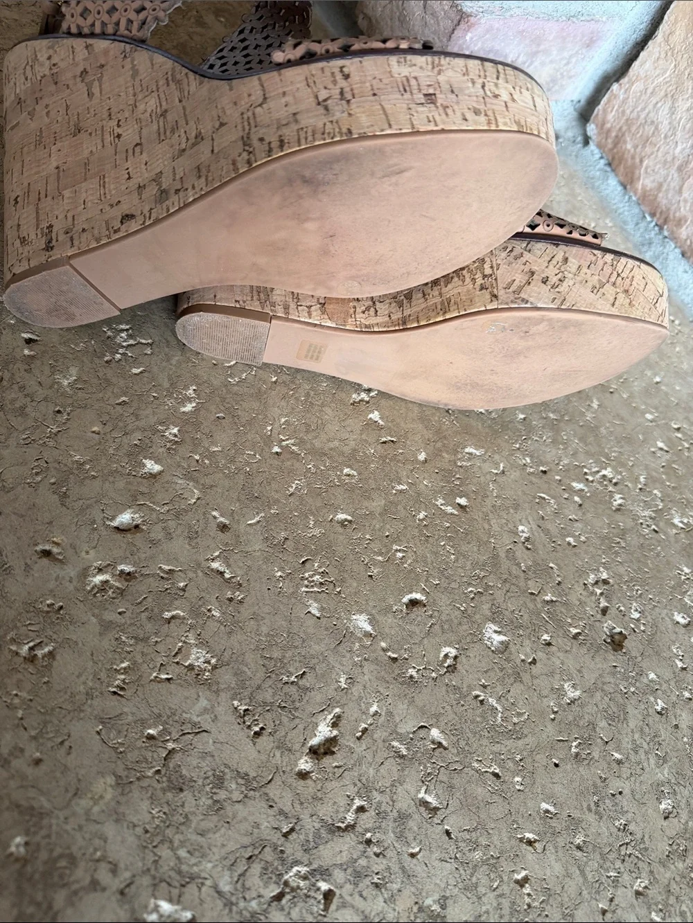 Tory Burch Tan Leather with Laser-Cut outs and Cork Wedge Sandals sz 9.5